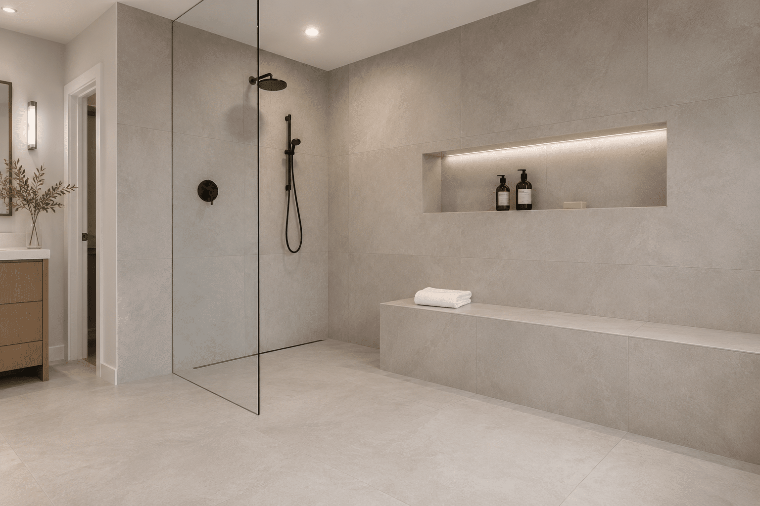 Minimalist gray-tone shower space