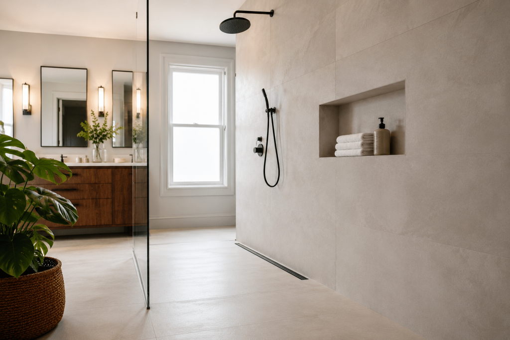 Minimalist modern bathroom with natural light