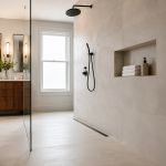 Minimalist modern bathroom with natural light