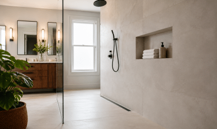 Minimalist modern bathroom with natural light