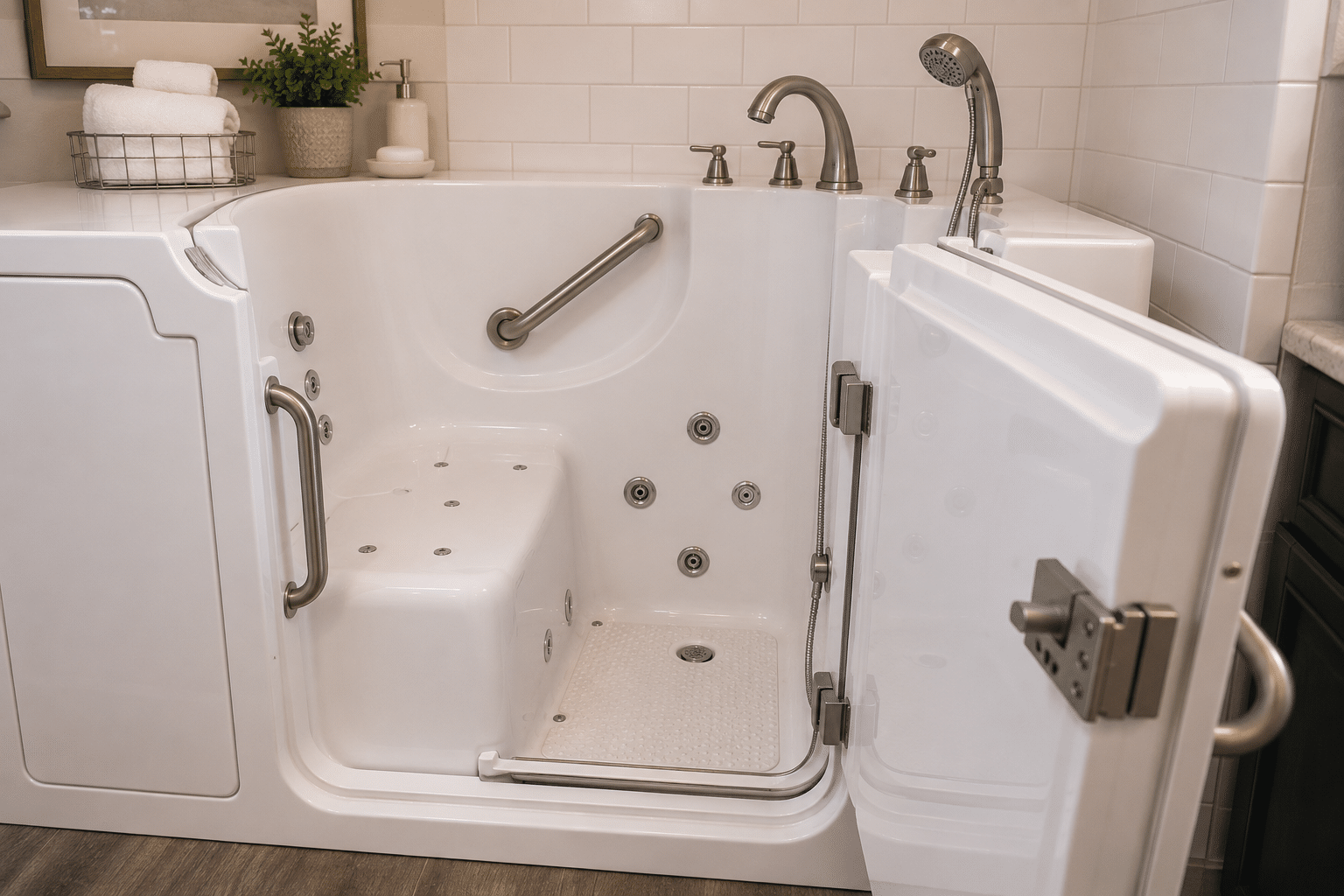 Modern accessible bathroom with whirlpool tub